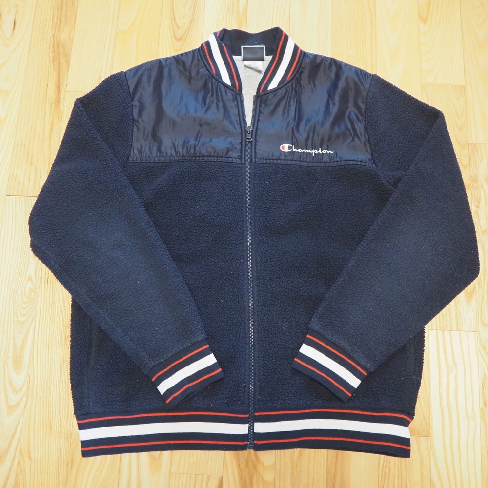 Champion Varsity Bomber Jacket Mens Sz Large Sherpa Fleece Baseball Zip Up